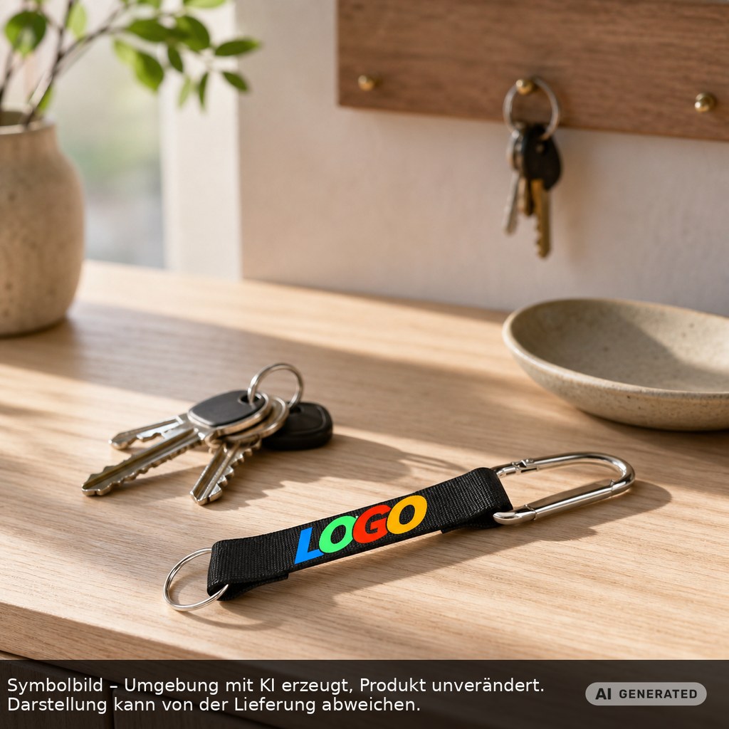 Kurz-Schlüsselband/Kurz-Lanyard "Duo" als Werbeartikel mit Logo bedrucken